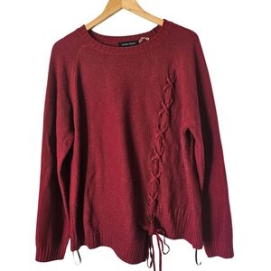 Ivanka Trump Vintage Burgandy Asymmetrical Thick Knit Sweater, Size XL